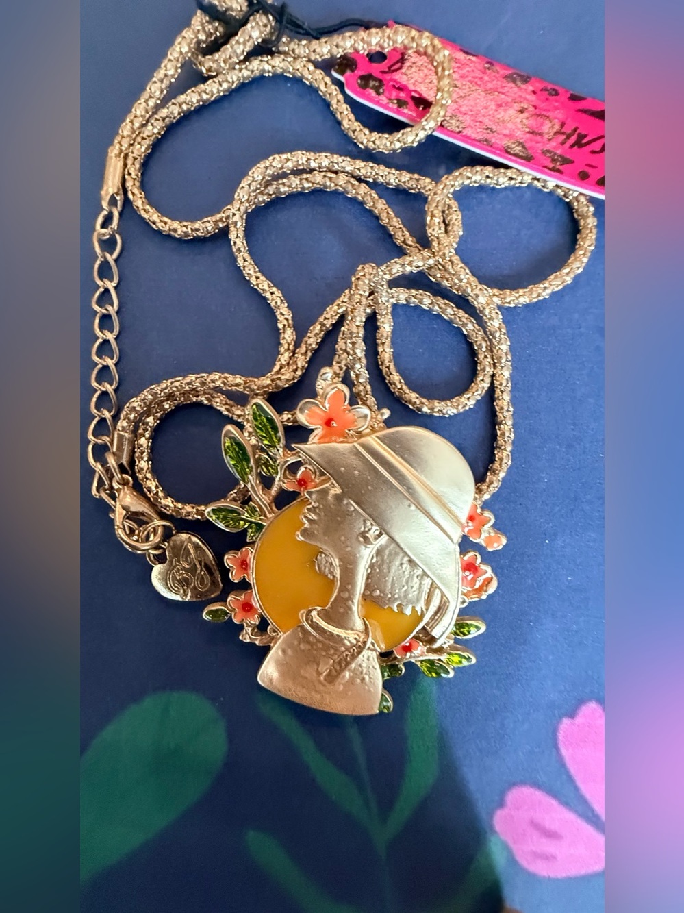 Betsey Johnson Necklace & Brooch with Yellow and Coral Accents